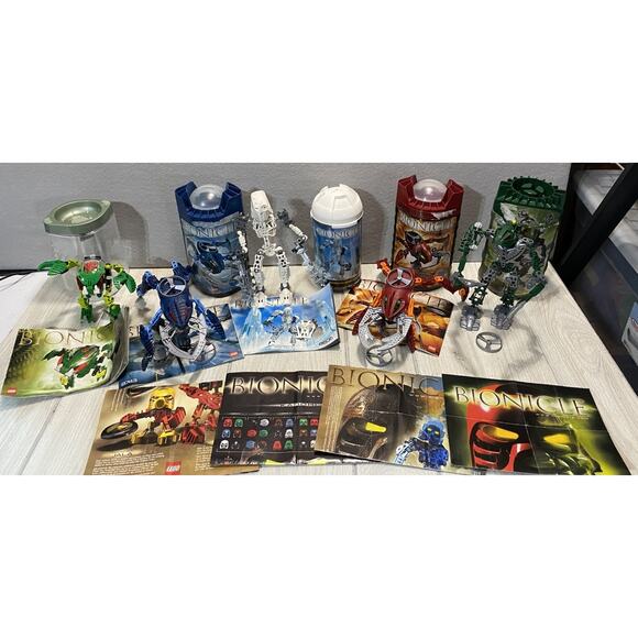 LEGO Bionicle Lot: 5 sets Matau Vohtarak Tao Nuju Plus More And Posters